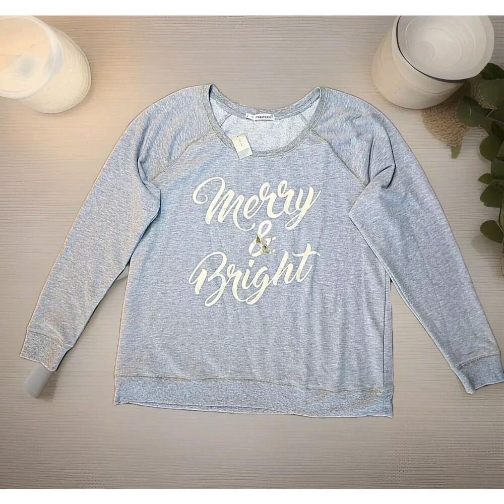 MAURICES NWT Merry & Bright Gray Sweatshirt  Sz 2  (XXL) MSRP $36.00